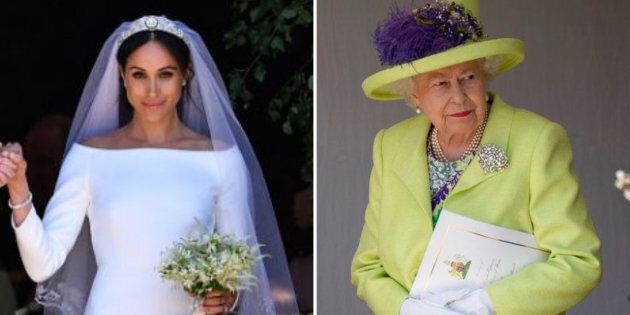 Meghan Markle, left, and Queen Elizabeth, right, on Markle's wedding day, May 19, 2018, in Windsor, England.