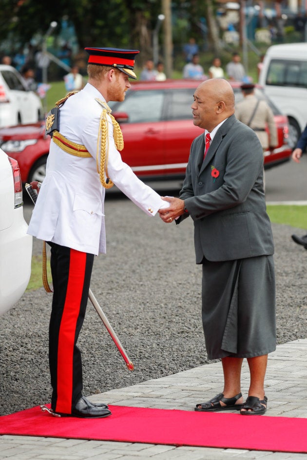 Prince Harry attends the War Memorial Wreath Laying on Wednesday in Suva, Fiji.