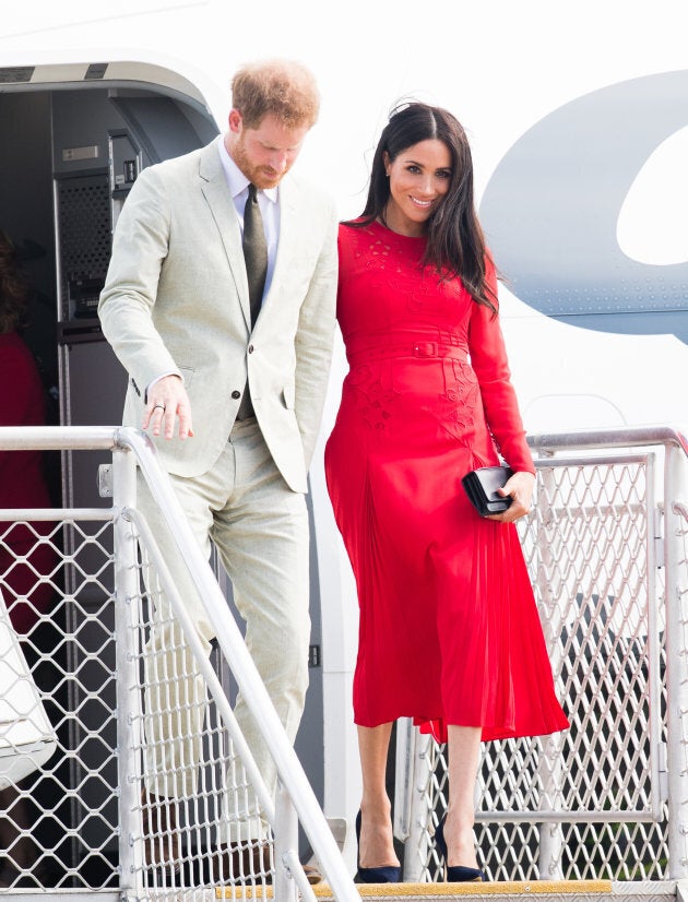 The Duke and Duchess of Sussex arrive at Nuku'alofa airport in Tonga.