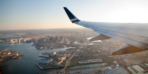 flying over Boston