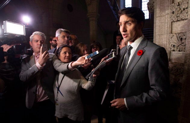 Prime Minister Justin Trudeau speaks with media before Question Period in the House of Commons on Oct. 31, 2018 in Ottawa.