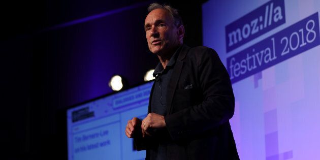 World Wide Web founder Tim Berners-Lee speaks at the Mozilla Festival 2018 in London, U.K., Oct. 27. Berners-Lee says technology giants such as Facebook and Google have grown so dominant they may need to be broken up.