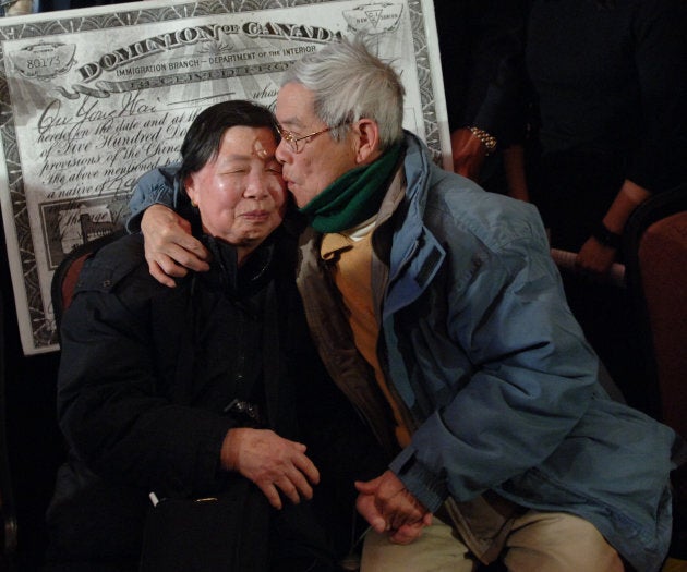 Chinese-Canadian couple after a 2006 throne speech promised a head tax redress for 62 years of racism brought on by the tax and Chinese Exclusion Act.