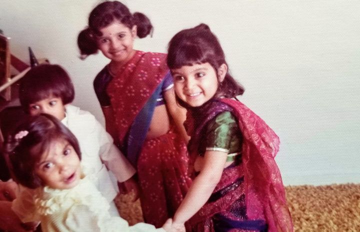Henna Patel (right) celebrating with family and friends in the home they grew up in, in 1979.