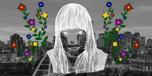 Sarah Auger over the City of Edmonton. Portrait by Nalakwsis.
