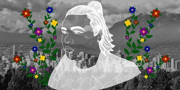 jaye simpson, portrait by Nalakwsis over the City of Vancouver