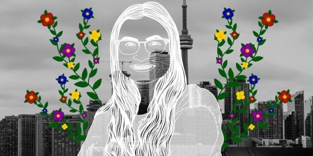 Amy Hull over the city of Toronto. Portrait by Nalakwsis.