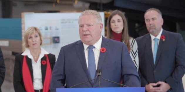 Ontario Premier Doug Ford speaks at an announcement in Trenton, Ont. on Nov. 7, 2018.