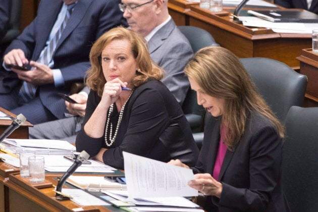 Minister of Children, Community and Social Services Lisa MacLeod and Ontario Attorney General Caroline Mulroney attend Question Period in Toronto on Aug. 9, 2018.