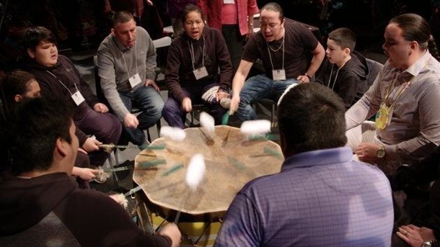 Still from "Full Circle," a short film directed by Kristi Lane Sinclair with members of the Toronto Council Fire Native Cultural Centre.