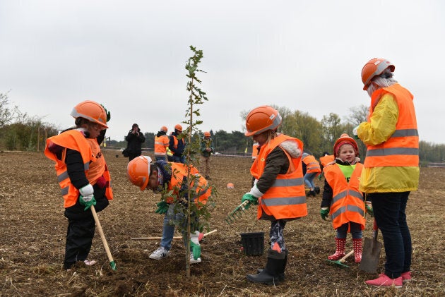 French school children from town of Givenchy-en-Gohelle assisting in planting the Vimy Oak trees on Oct. 29, 2018.