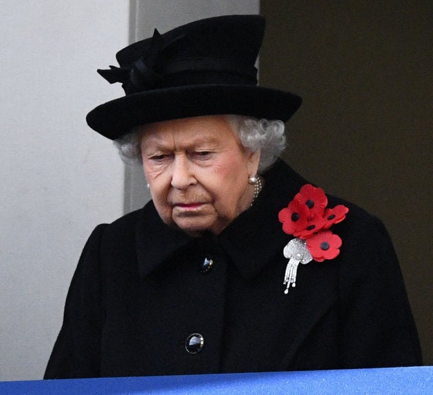 Queen Elizabeth at The Cenotaph on Sunday morning.