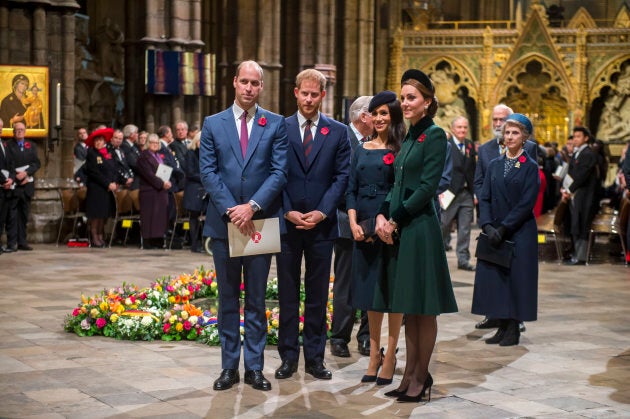 The Duke and Duchess of Cambridge and the Duke and Duchess of Sussex attend a National Service to mark the centenary of the Armistice at Westminster Abbey.