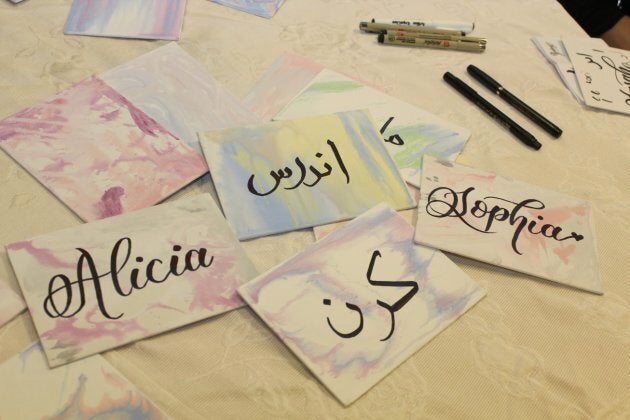 Visitors had their names written in calligraphy in English and Arabic at Jaffari Community Centre in Vaughan, Ont. on Nov. 10, 2018.