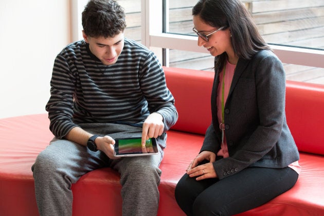 A teen uses an anxiety meter at the Holland Bloorview Kids Rehabilitation Hospital in Toronto.