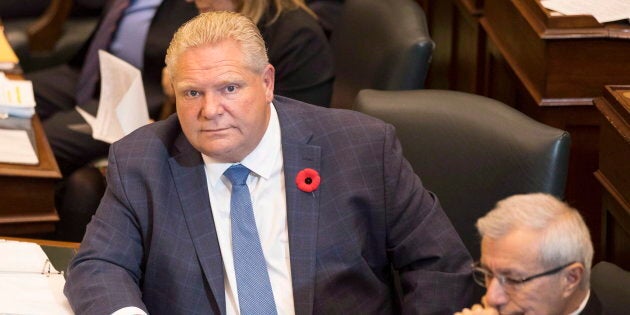 Ontario Premier Doug Ford and Finance Minister Vic Fedeli attend Question Period at Queen's Park in Toronto on Oct. 30, 2018.