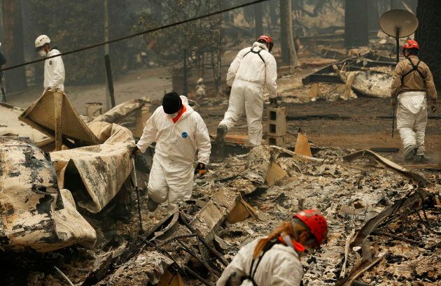 Search and rescue workers search for human remains at a Paradise, Calif. trailer park on Nov. 13, 2018.