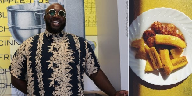 Foodshare Toronto executive director Paul Taylor (left); a plate of sliced bananas and banana fritters (right).