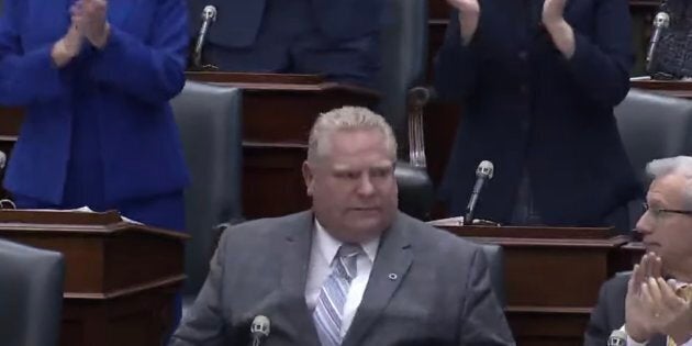 Progressive Conservative MPPs give Premier Doug Ford a standing ovation during question period on Wednesday at Queen's Park in Toronto.