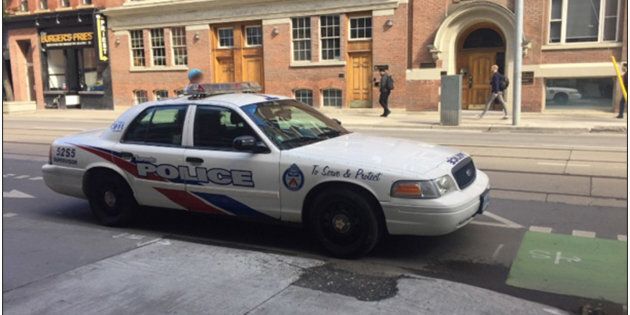 This is the location, on Adelaide Street in downtown Toronto, where the police vehicle was parked.