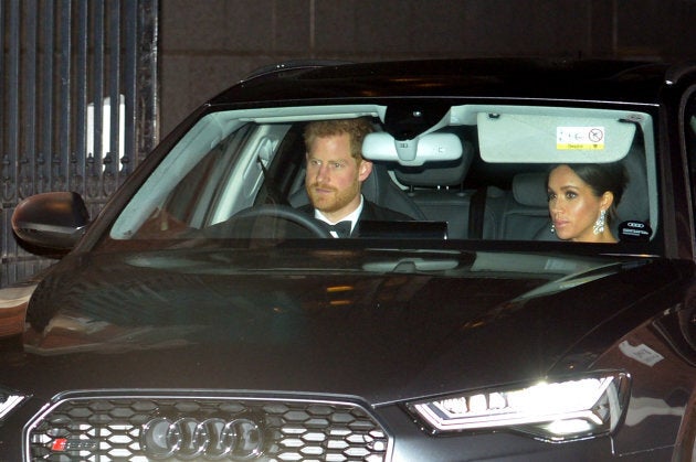 The Duke and Duchess of Sussex leave Kensington Palace in London to go to Buckingham Palace for the Prince of Wales' 70th birthday party.