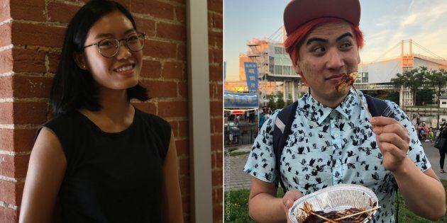 Filmmaker Carol Nguyen, left, talks about pho and Nguyen pronunciation; Adam Chen, right, at the Waterfront Night Market in Toronto.