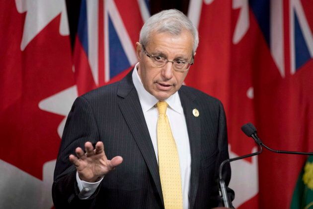Vic Fedeli addresses the media at Ontario Legislature in Toronto on Feb. 20, 2018.