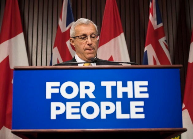 Ontario Finance Minister Vic Fedeli speaks to reporters after tabling the 2018 Ontario Economic Outlook and Fiscal Review at Queen's Park in Toronto on Nov. 15, 2018.