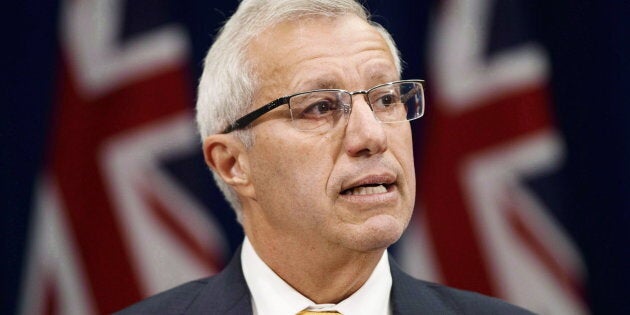 Ontario Finance Minister Vic Fedeli speaks to media on Sept. 26, 2018 in Toronto.