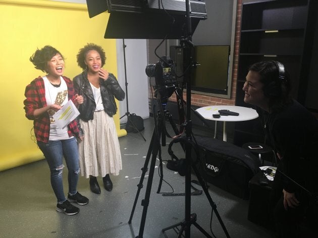 From left: Born And Raised reporter Al Donato, host Angelyn Francis and producer Stephanie Werner in HuffPost Canada's Toronto studio.