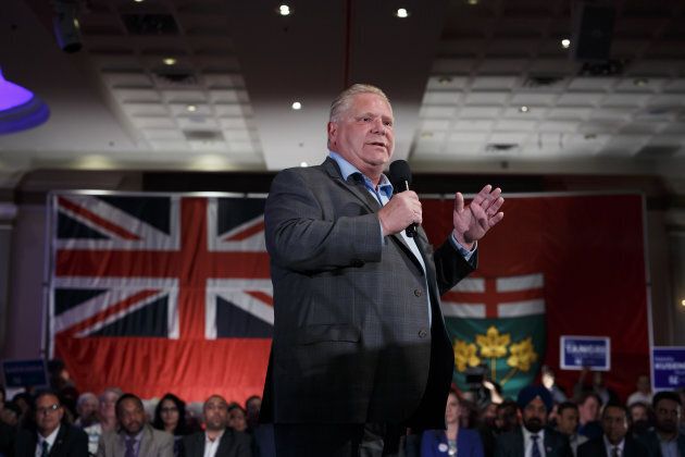 Doug Ford, then Progressive Conservative Party candidate for Ontario Premier, speaks during a campaign rally.