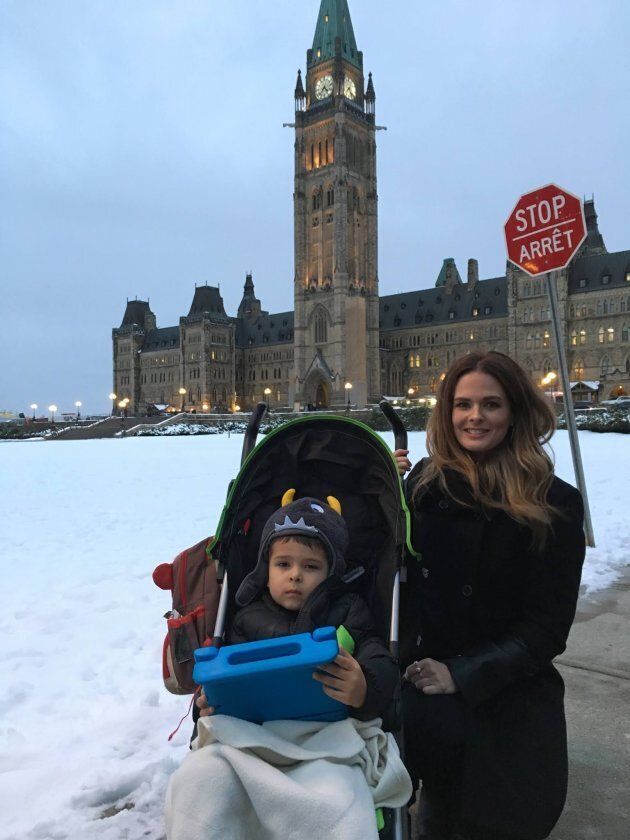 Sarah Willson and her son Amin are pictured on Parliament Hill in Ottawa.