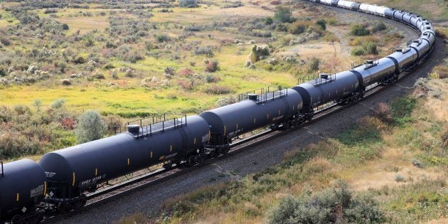 Crude oil and other petroleum products are transported in rail tanker cars on a Canadian Pacific Railway train near Medicine Hat, Alta., Sept. 10, 2018.