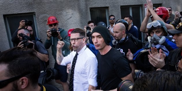 Gavin McInnes, founder of the Proud Boys, leaves a pro-Donald Trump rally in Berkeley, Calif. on April 27, 2017. He quit the Proud Boys this week after the FBI classified the group as extremist.