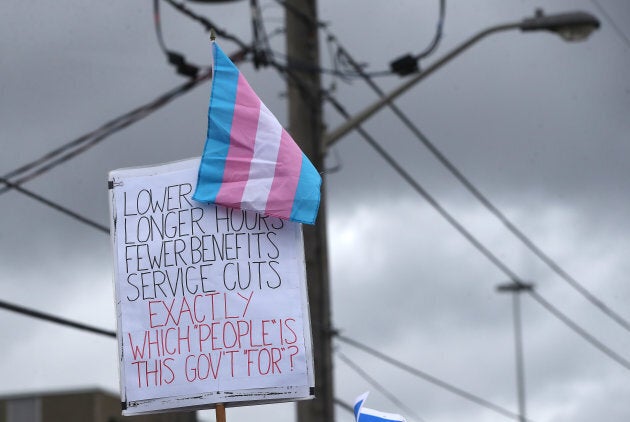 Protesters picket and rally nearby the site of the Progressive Conservative Party of Ontario's convention, on Nov. 17, 2018.