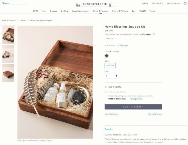 Anthropologie recently pulled their "Home Blessings Smudge Kit"