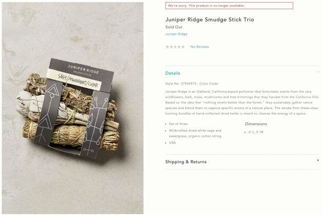 Anthropologie sold out of their "Juniper Ridge Smudge Stick Trio."