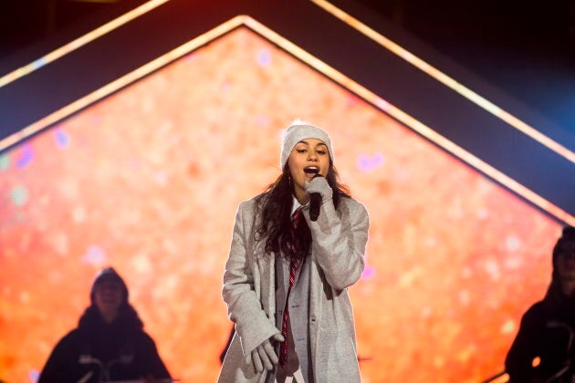 Alessia Cara performs during the halftime show at the Canadian Football League Grey Cup between the Calgary Stampeders and the Ottawa Redblacks in Edmonton on Sunday.