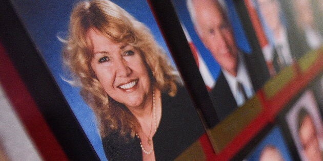 A picture of Senator Lynn Beyak accompanies other Senators official portraits on a display outside the Senate on Parliament Hill in Ottawa on Sept. 21, 2017.