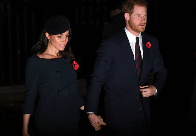 Harry and Meghan attend a service marking the centenary of WW1 armistice at Westminster Abbey on Nov. 11.