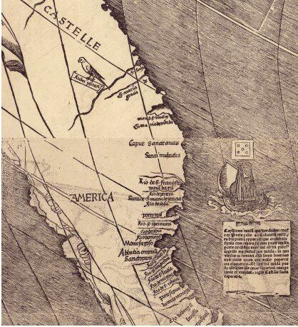 La carta creata dal geografo Martin Waldseem¨uller nel 1507 in cui compare per la prima volta il...