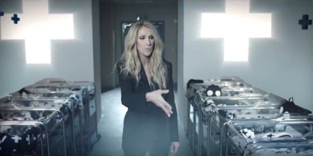 Céline Dion blows black glitter on newborns in a commercial for Célinununu.