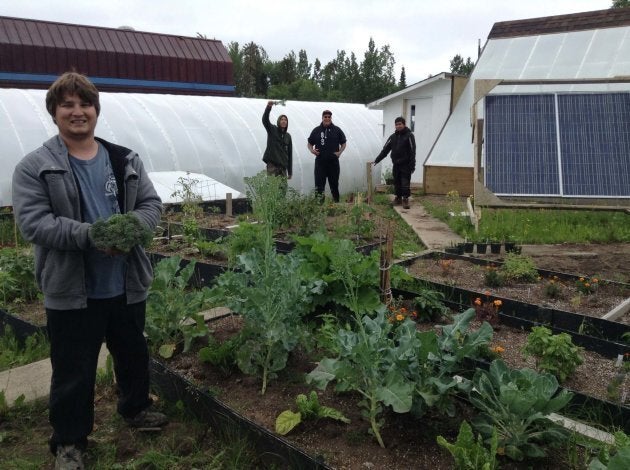 Staff of Grow North, Leaf Rapids' community garden, at the school gardening facility.