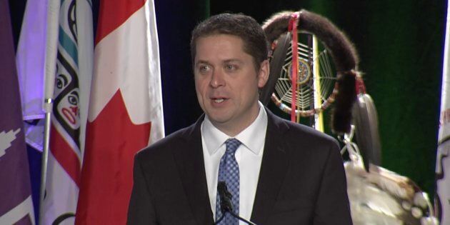Conservative Leader Andrew Scheer addresses delegates at the Assembly of First Nations Special Chiefs Assembly at Ottawa's Westin hotel on Dec. 6, 2018.