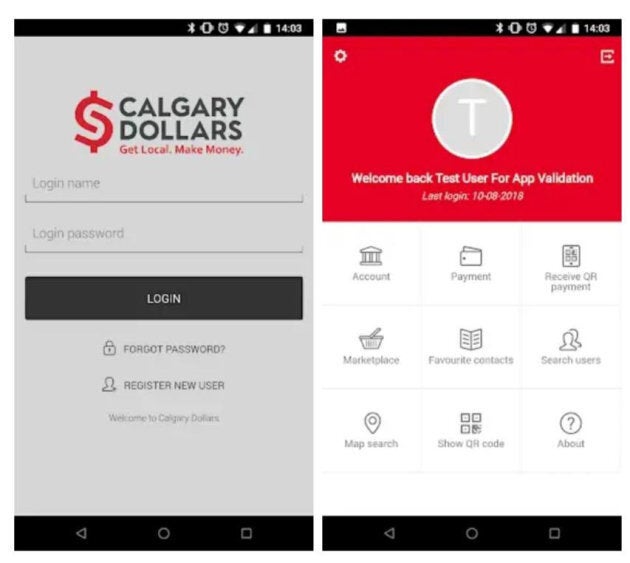 A screenshot of the Calgary Dollars app, now available on iPhone and Android.