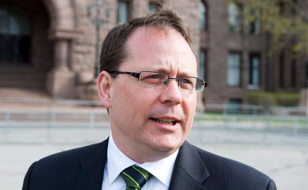 Green Party leader Mike Schreiner launches his campaign in front of the Ontario legislature in Toronto on May 7, 2014.