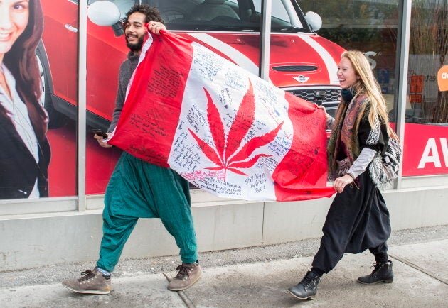 People celebrate cannabis legalization in Canada.