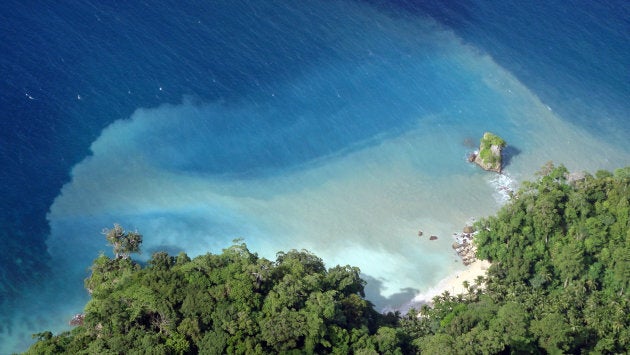 Aerial view of a beach in Andaman and Nicobar Islands, India.