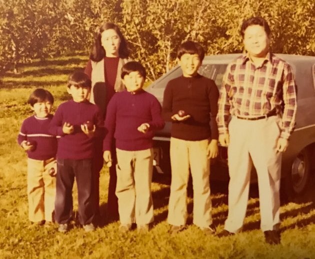 The Koh family at an apple orchard in Ontario.