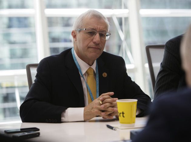 Victor Fedeli, Ontario's finance minister, listens during an interview in New York, U.S., on Nov. 29, 2018. Canada is offering tax incentives totalling $14.0 billion to offset the impact of President Donald Trump's tax reforms.
